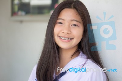 Portrait Of Thai Student Teen Beautiful Girl Happy And Relax Stock Photo