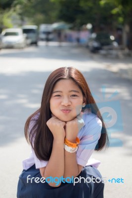 Portrait Of Thai Student Teen Beautiful Girl Happy And Relax Stock Photo