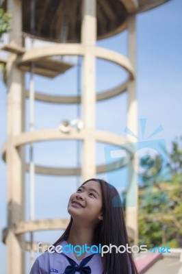 Portrait Of Thai Student Teen Beautiful Girl Happy And Relax Stock Photo