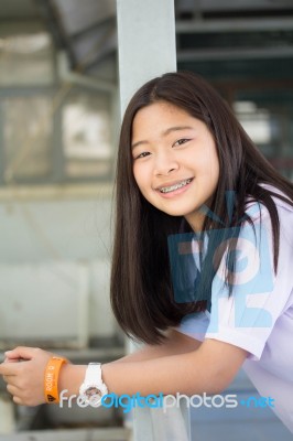 Portrait Of Thai Student Teen Beautiful Girl Happy And Relax Stock Photo