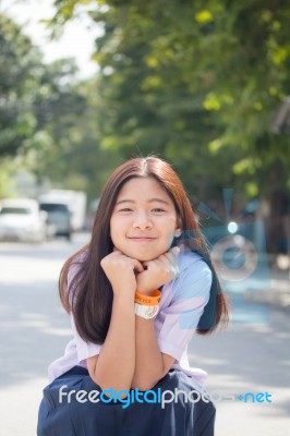 Portrait Of Thai Student Teen Beautiful Girl Happy And Relax Stock Photo