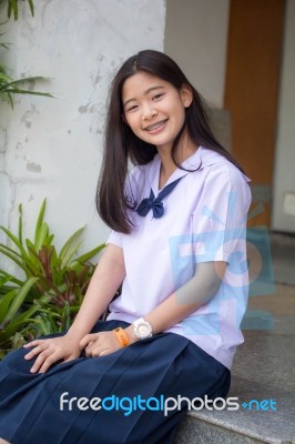 Portrait Of Thai Student Teen Beautiful Girl Happy And Relax Stock Photo