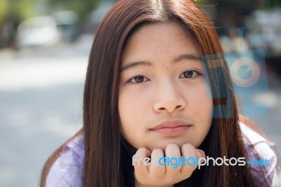 Portrait Of Thai Student Teen Beautiful Girl Happy And Relax Stock Photo