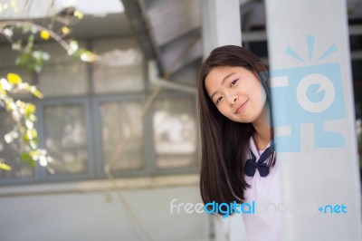 Portrait Of Thai Student Teen Beautiful Girl Happy And Relax Stock Photo