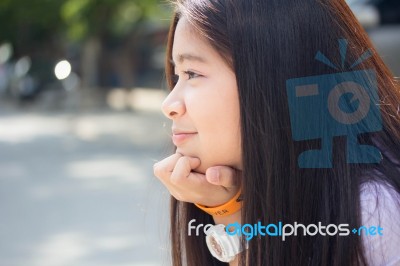 Portrait Of Thai Student Teen Beautiful Girl Happy And Relax Stock Photo