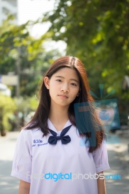 Portrait Of Thai Student Teen Beautiful Girl Happy And Relax Stock Photo