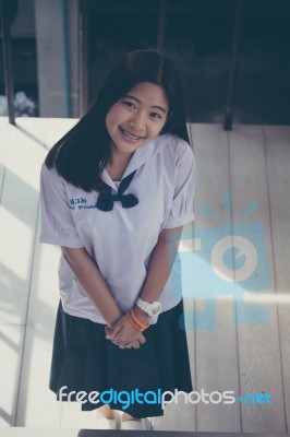 Portrait Of Thai Student Teen Beautiful Girl Happy And Relax Stock Photo