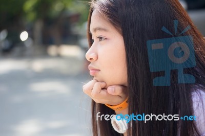 Portrait Of Thai Student Teen Beautiful Girl Happy And Relax Stock Photo