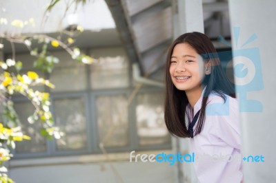 Portrait Of Thai Student Teen Beautiful Girl Happy And Relax Stock Photo