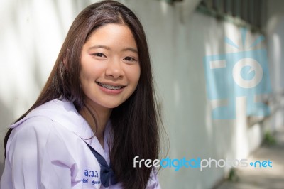 Portrait Of Thai Student Teen Beautiful Girl Happy And Relax Stock Photo