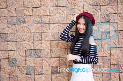 Portrait Of Thai Student Teen Beautiful Girl Relax And Smile Stock Photo