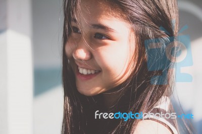 Portrait Of Thai Student Teen Beautiful Girl Relax And Smile Stock Photo