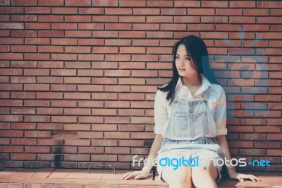 Portrait Of Thai Teen Beautiful Girl Happy And Relax Stock Photo