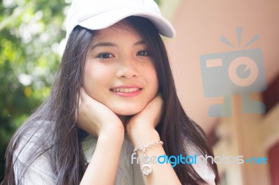 Portrait Of Thai Teen Beautiful Girl Happy And Relax Stock Photo