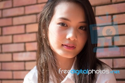 Portrait Of Thai Teen Beautiful Girl Happy And Relax Stock Photo