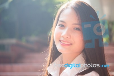 Portrait Of Thai Teen Beautiful Girl Happy And Relax Stock Photo