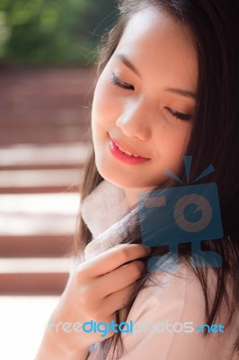 Portrait Of Thai Teen Beautiful Girl Happy And Relax Stock Photo