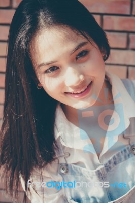 Portrait Of Thai Teen Beautiful Girl Happy And Relax Stock Photo