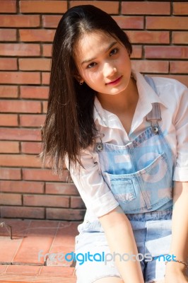 Portrait Of Thai Teen Beautiful Girl Happy And Relax Stock Photo