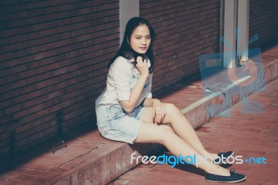 Portrait Of Thai Teen Beautiful Girl Happy And Relax Stock Photo