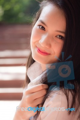 Portrait Of Thai Teen Beautiful Girl Happy And Relax Stock Photo