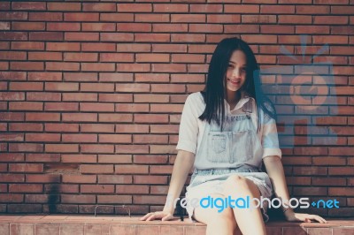 Portrait Of Thai Teen Beautiful Girl Happy And Relax Stock Photo