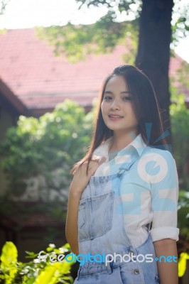 Portrait Of Thai Teen Beautiful Girl Happy And Relax Stock Photo