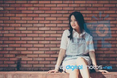 Portrait Of Thai Teen Beautiful Girl Happy And Relax Stock Photo