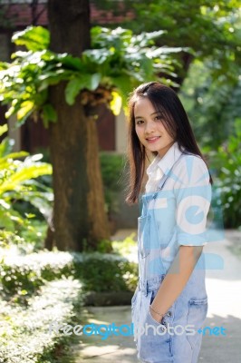 Portrait Of Thai Teen Beautiful Girl Happy And Relax Stock Photo