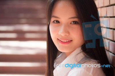 Portrait Of Thai Teen Beautiful Girl Happy And Relax Stock Photo