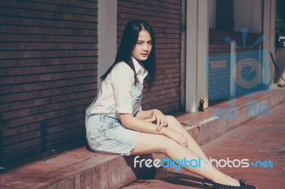 Portrait Of Thai Teen Beautiful Girl Happy And Relax Stock Photo