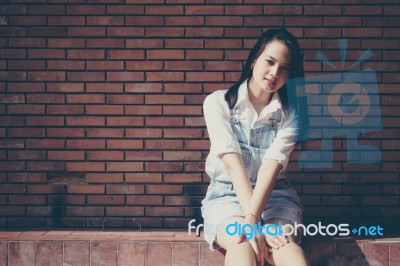 Portrait Of Thai Teen Beautiful Girl Happy And Relax Stock Photo