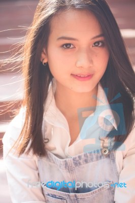 Portrait Of Thai Teen Beautiful Girl Happy And Relax Stock Photo