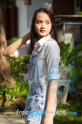 Portrait Of Thai Teen Beautiful Girl Happy And Relax Stock Photo