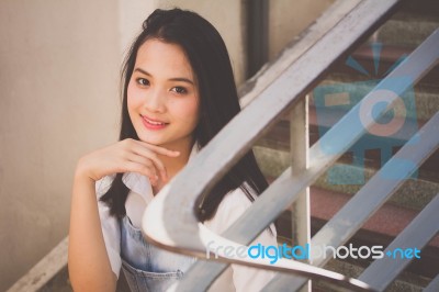 Portrait Of Thai Teen Beautiful Girl Happy And Relax Stock Photo