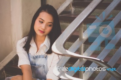 Portrait Of Thai Teen Beautiful Girl Happy And Relax Stock Photo