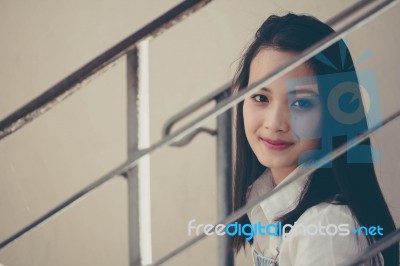 Portrait Of Thai Teen Beautiful Girl Happy And Relax Stock Photo