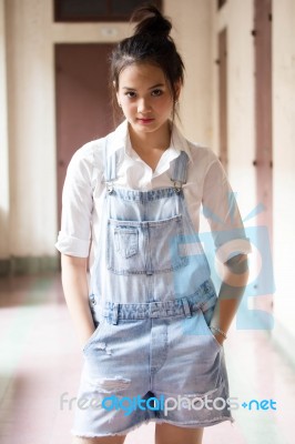 Portrait Of Thai Teen Beautiful Girl Happy And Relax Stock Photo