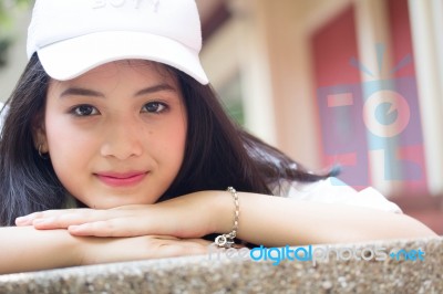 Portrait Of Thai Teen Beautiful Girl Happy And Relax Stock Photo