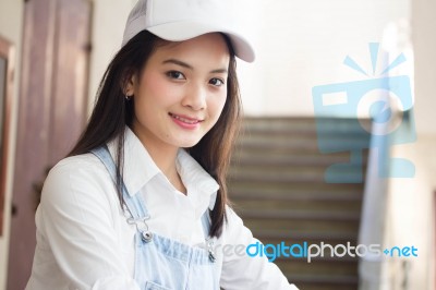 Portrait Of Thai Teen Beautiful Girl Happy And Relax Stock Photo