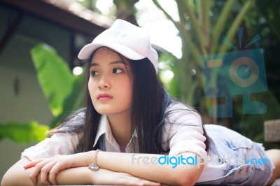 Portrait Of Thai Teen Beautiful Girl Happy And Relax Stock Photo