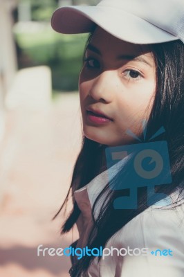 Portrait Of Thai Teen Beautiful Girl Happy And Relax Stock Photo