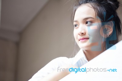 Portrait Of Thai Teen Beautiful Girl Happy And Relax Stock Photo