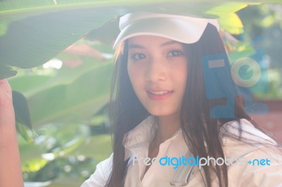 Portrait Of Thai Teen Beautiful Girl Happy And Relax Stock Photo