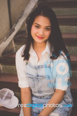 Portrait Of Thai Teen Beautiful Girl Happy And Relax Stock Photo