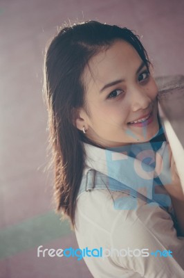 Portrait Of Thai Teen Beautiful Girl Happy And Relax Stock Photo