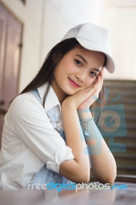 Portrait Of Thai Teen Beautiful Girl Happy And Relax Stock Photo