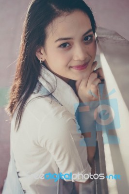 Portrait Of Thai Teen Beautiful Girl Happy And Relax Stock Photo