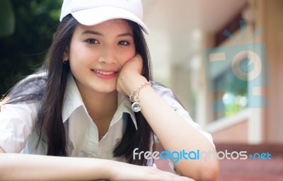 Portrait Of Thai Teen Beautiful Girl Happy And Relax Stock Photo