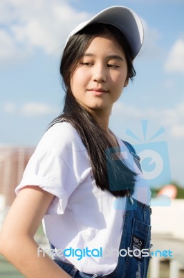 Portrait Of Thai Teen Beautiful Girl Happy And Relax Stock Photo